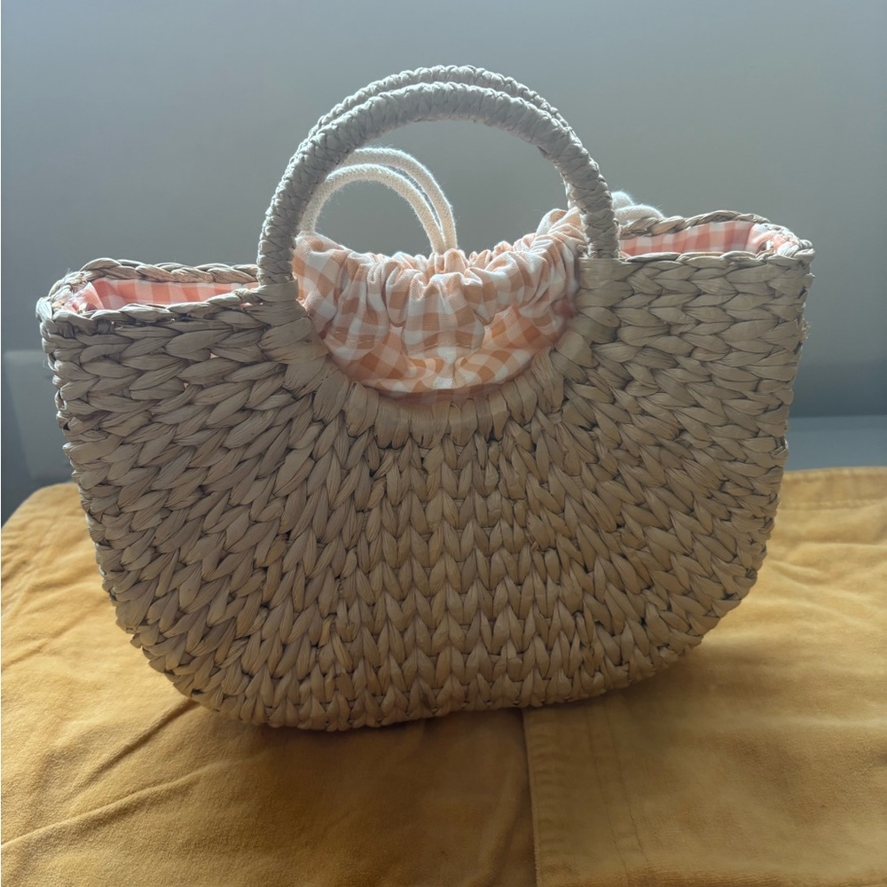 LC Lauren Conrad Natural Woven Tote with Soft Pink Interior
